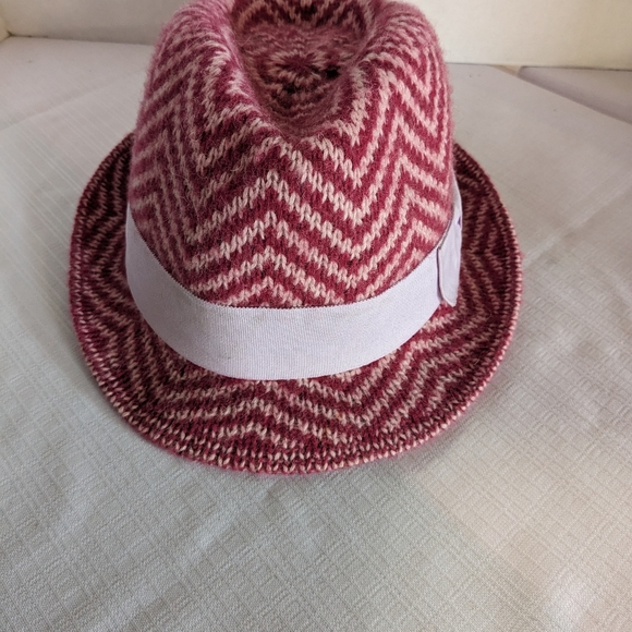 BCBG Generation rosewood angora blend Fedora hat red pink herringbone one size - Picture 7 of 12